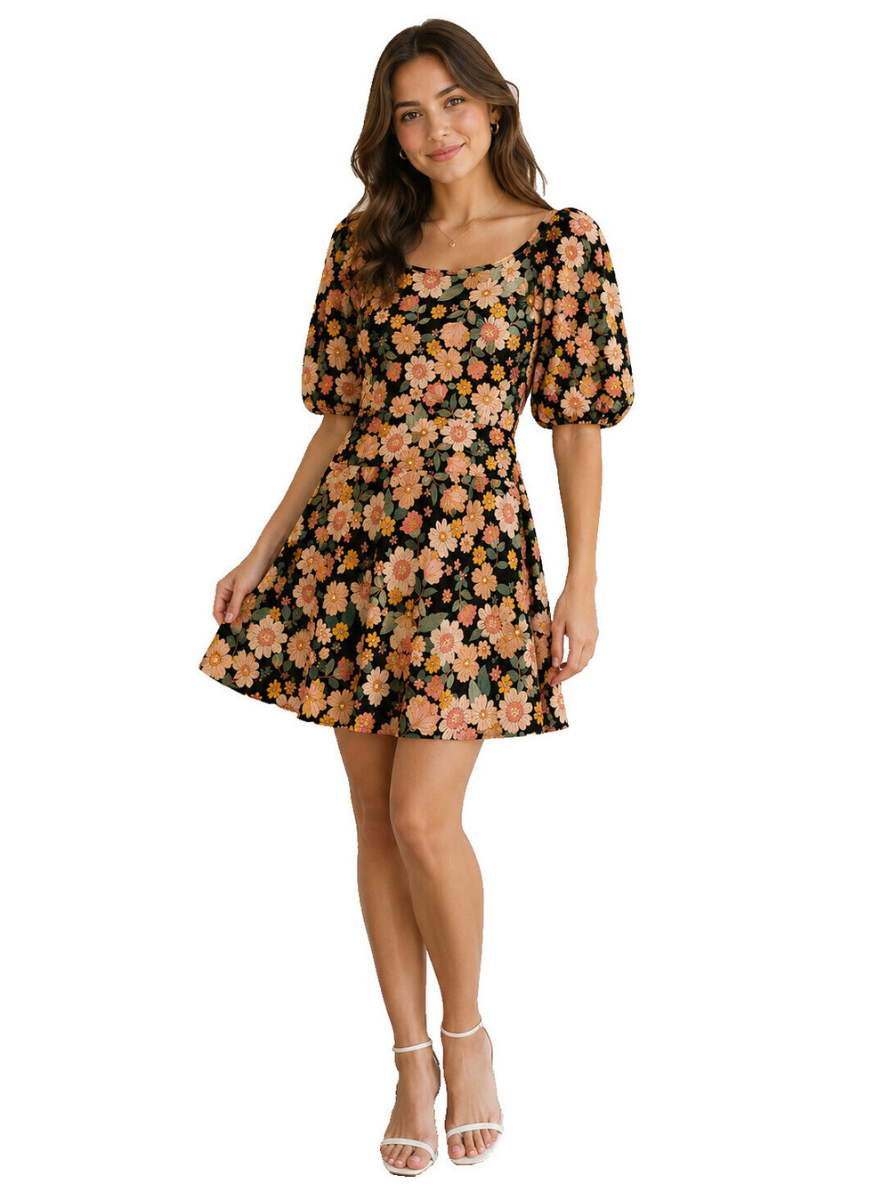 Velvet Torch Los Angeles XS Floral Puff Sleeve Mini Dress USA Boho NWT